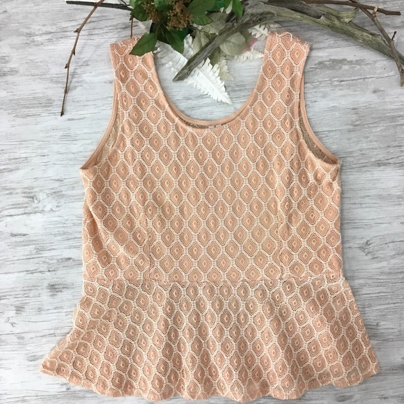 Dots Peach White Lace Scoop Top Tank 2X Flared Summer Diamond Motif - Picture 6 of 8